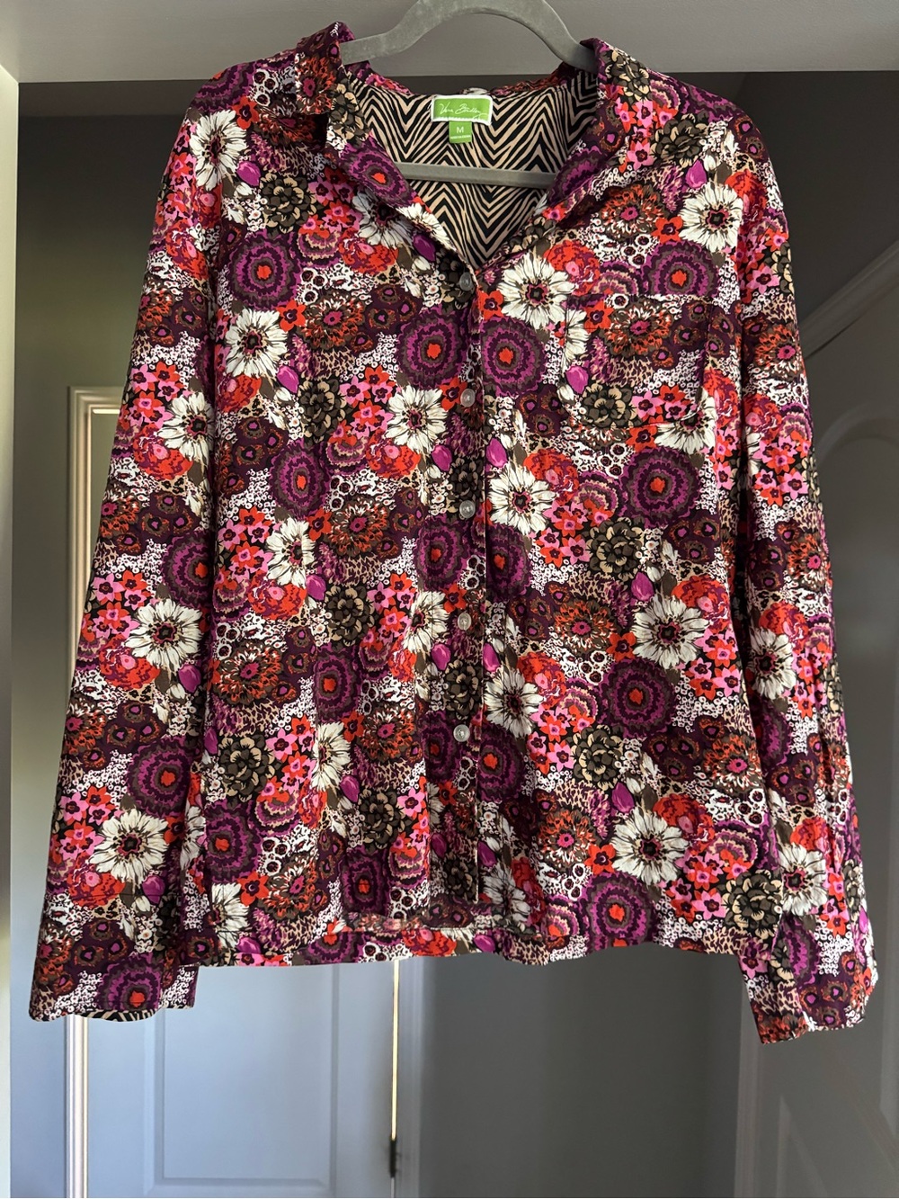 Vera Bradley Womens M Floral Button Down Shirt 100% Cotton Multicolor Boho